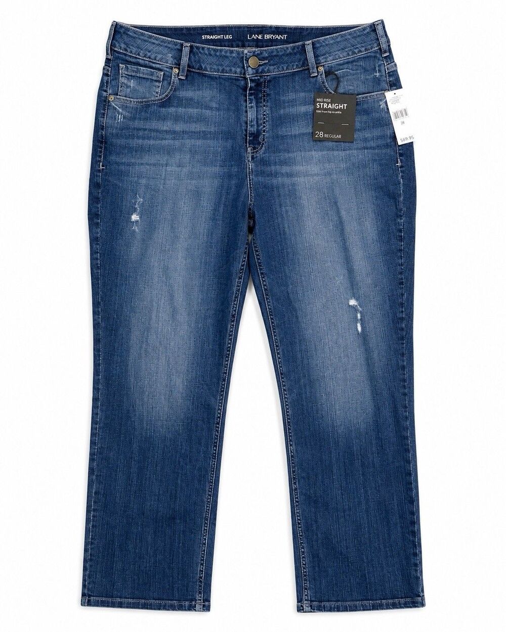 Lane Bryant Mid Rise Straight Leg Jeans 28 Regular Stretch NWT Distressed Denim